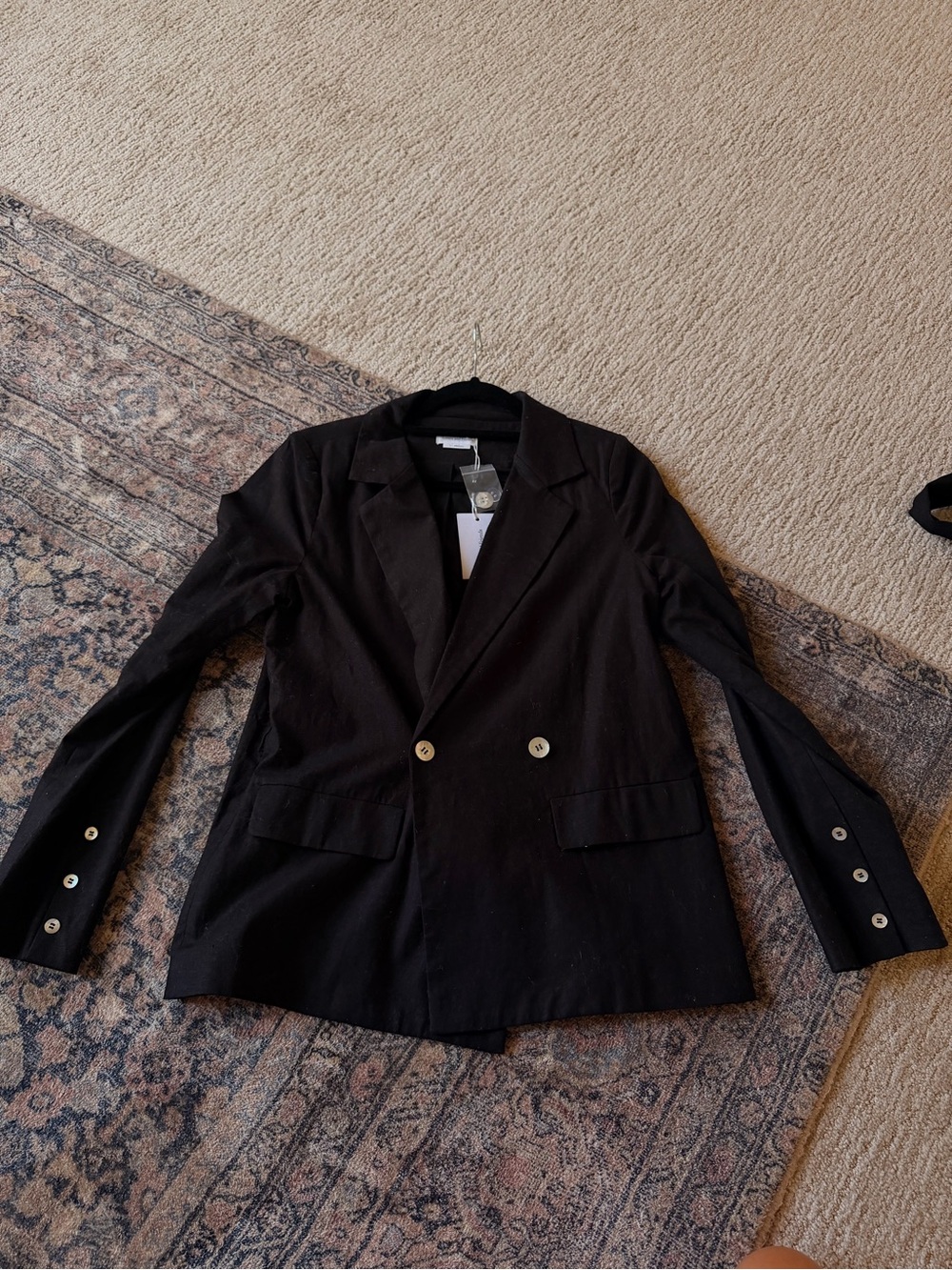 Lovers + Friends Black Double-Breasted Blazer with Contrast Buttons